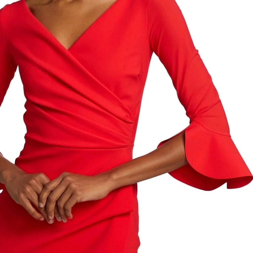 Chiara Boni La Petite RobeTrina Ruffle Sheath 3/4 Sleeve Dress Sz 8 - Picture 5 of 16